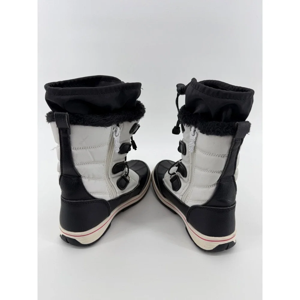 Totes Girls Alpine Mackenzie Snow Boots White Black Pink Size 2 Medium Zipper